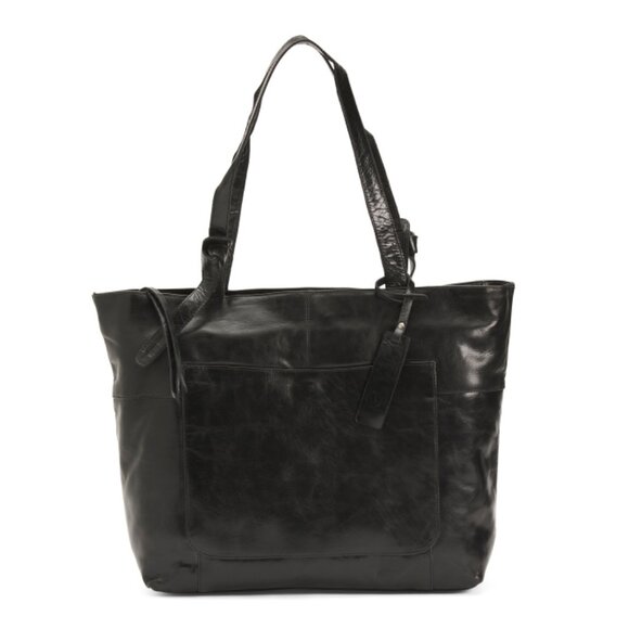 TANO Black Made In Italy Leather Large Knot Handle Tote - Picture 1 of 2